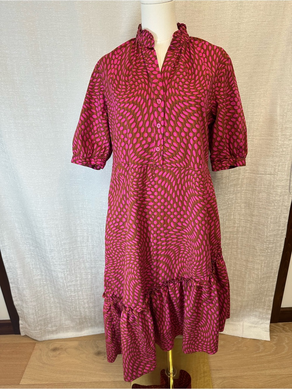 Scoop Womens Asymmetrical vibrant Pink & Brown Midi dress